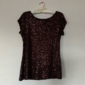 INC International Concepts Sparkling Brown Sequin Tee
